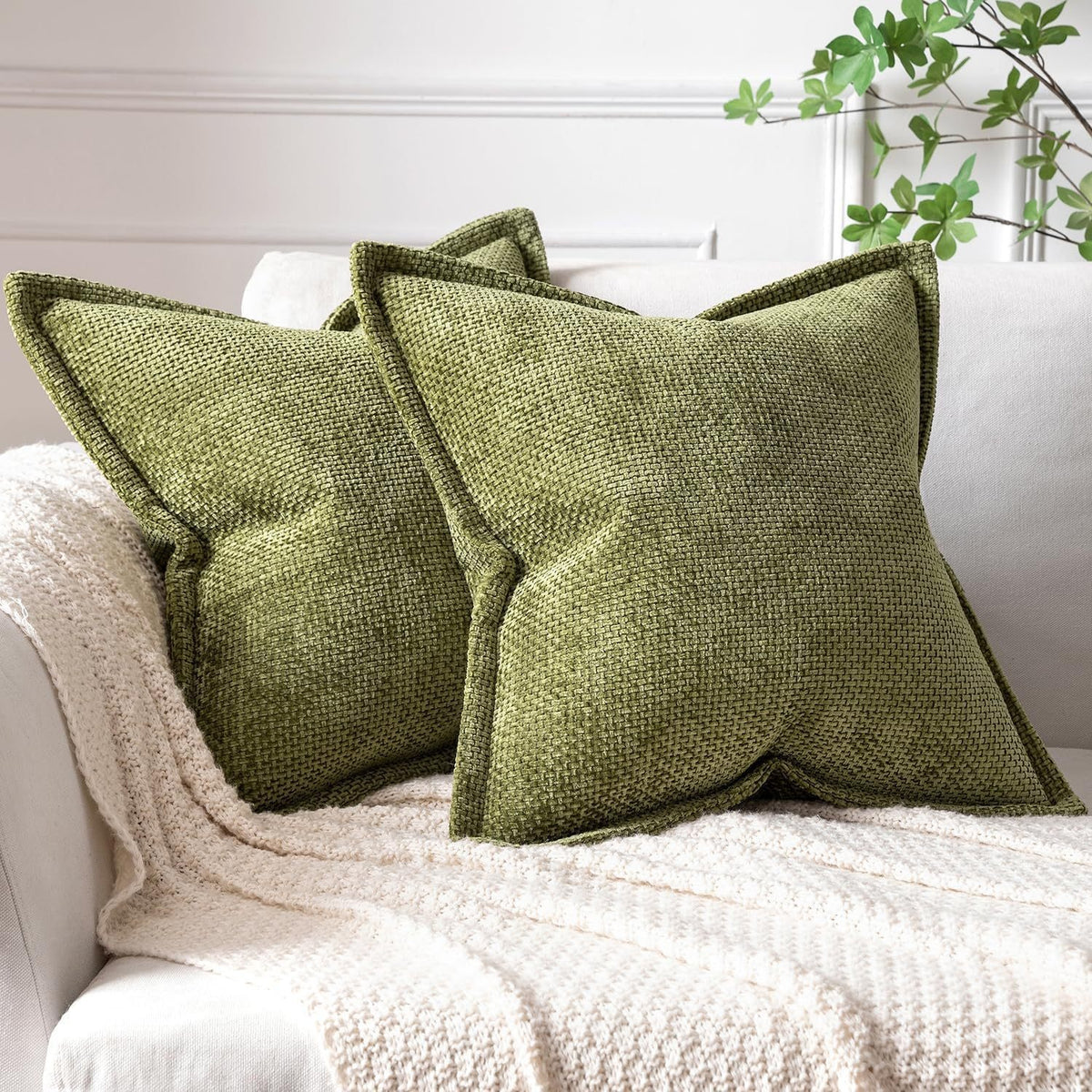 Cross-Checkered Trim Throw Pillow - Soft Down Fill