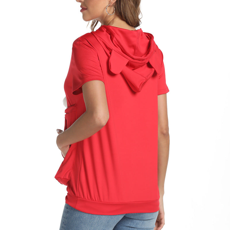 Women's Short-Sleeve Hooded T-Shirt with Pockets
