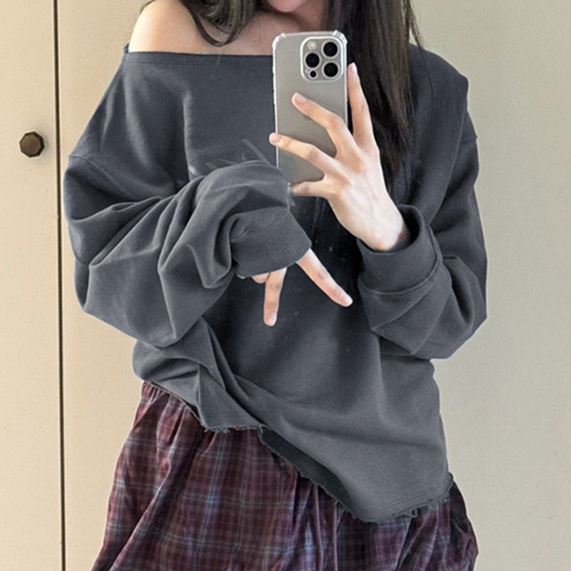 Cozy Letter Print Knitted Loose Sweatshirt Top