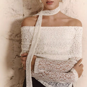 Off-Shoulder Lace Sheer Flounce Top – Elegant, Flirty & Light