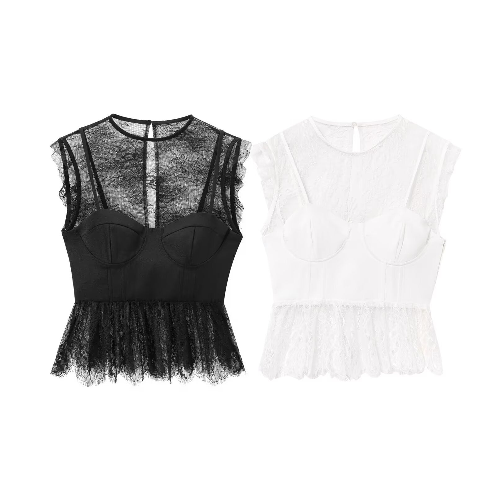 Chic Lace-Panel Top – Sexy, Trendy, Slim-Fit Short Sleeve