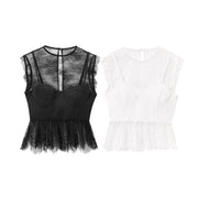 Chic Lace-Panel Top – Sexy, Trendy, Slim-Fit Short Sleeve