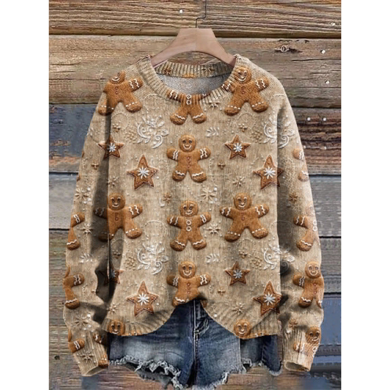 Women's Abstract Print Drop-Shoulder Casual Pullover Sweater