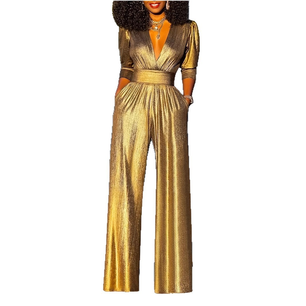 Womens Sexy V-Neck High-Stretch Jumpsuit