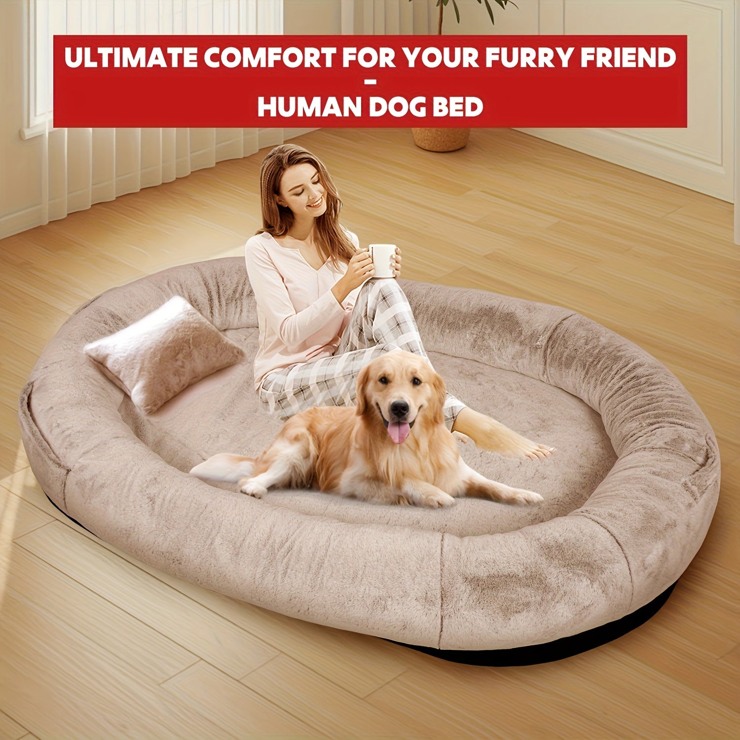 Luxury Oversized Orthopedic Dog Bed For Adults & Puppies - Giant Faux Fur Pet Lounger With Removable Washable Cover, Grey Oval Bed Frame - Compatible With All Dog Sizes (large Breed-friendly) -