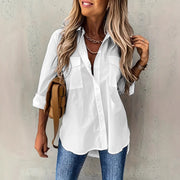 Women's Versatile Long-sleeved Plus-size Shirt With Pockets Suitable For All Seasons