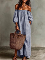 Women's Casual Loose-fit Off-shoulder Striped Dress