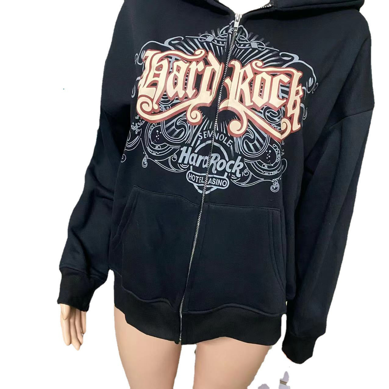 Letter Embroidered Zip-Up Cardigan Sweater Coat