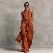 Casual Lace-Up Sleeveless Cotton-Blend Jumpsuit