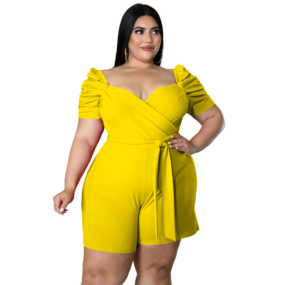 Plus Size Casual Belted Solid Jumpsuit