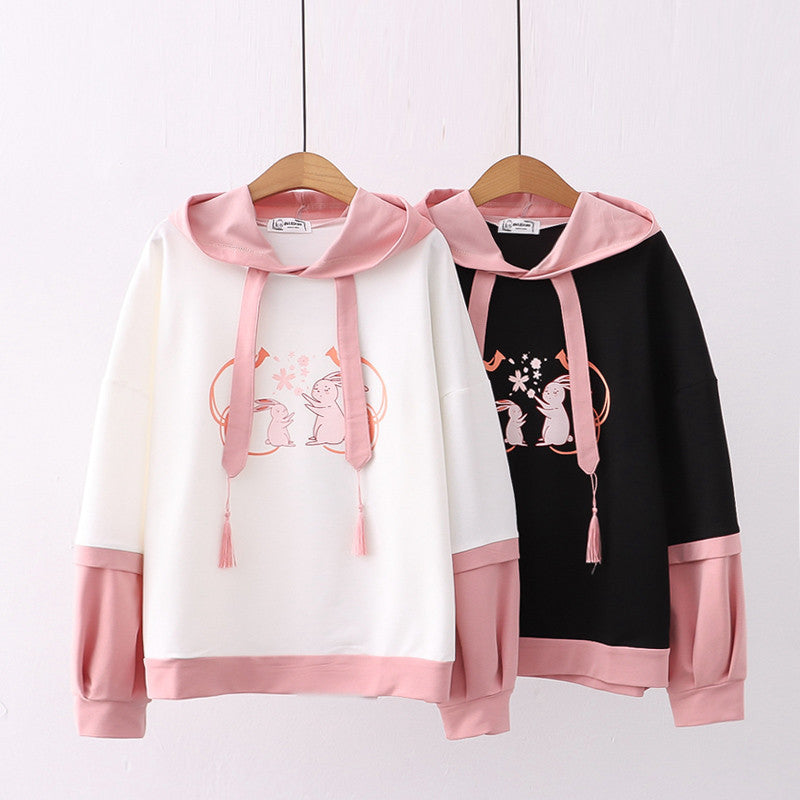 Cute Bunny Hooded Student Sweatshirt