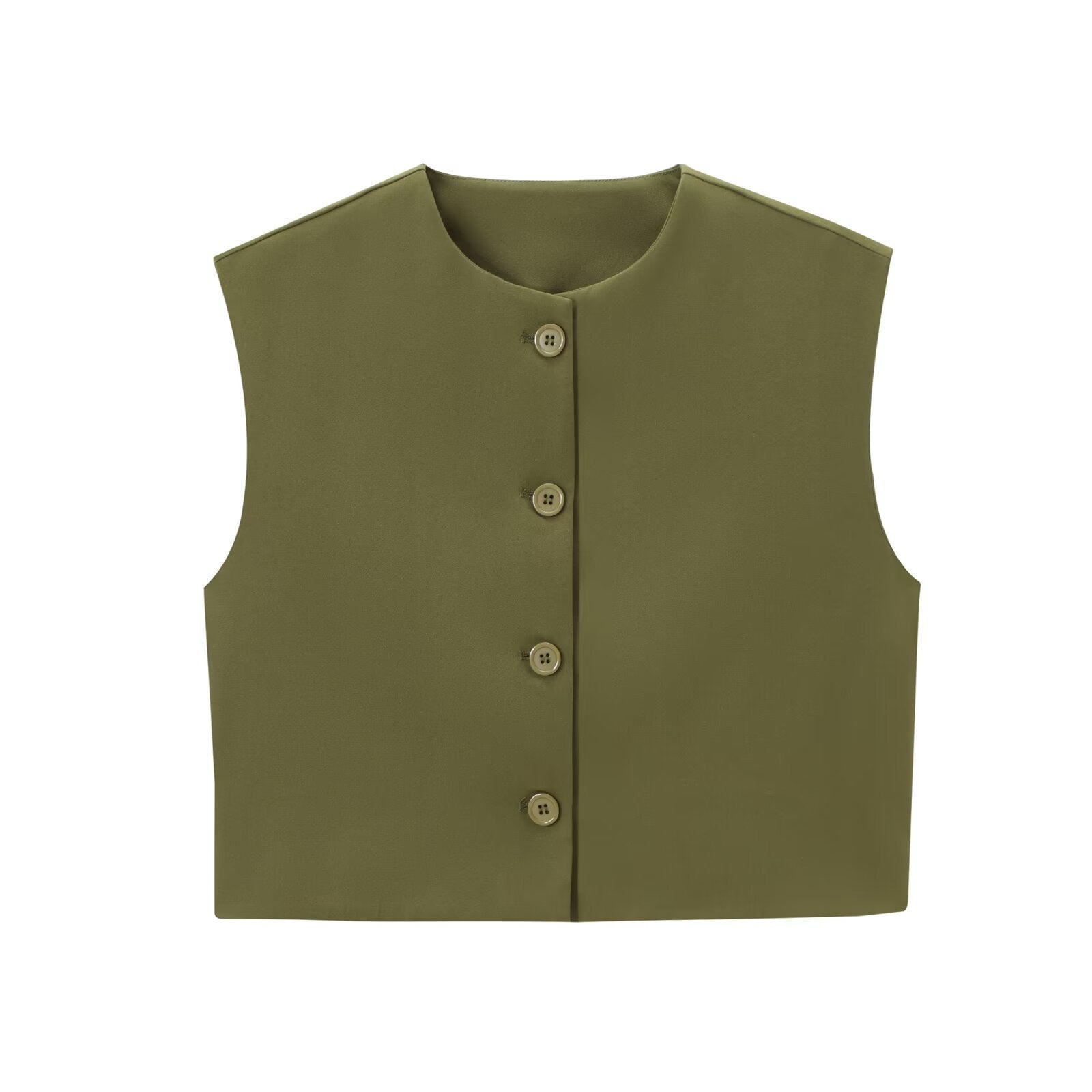 Fashion Solid Color Decorated Row Button Sleeveless Vest Top