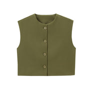 Fashion Solid Color Decorated Row Button Sleeveless Vest Top