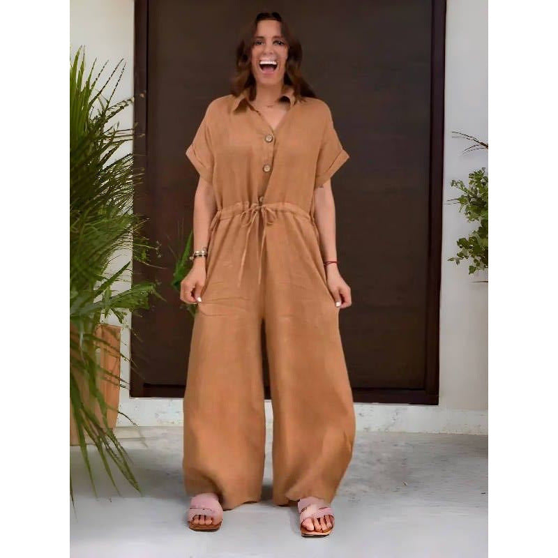 Loose Solid Color Wide Leg Jumpsuit