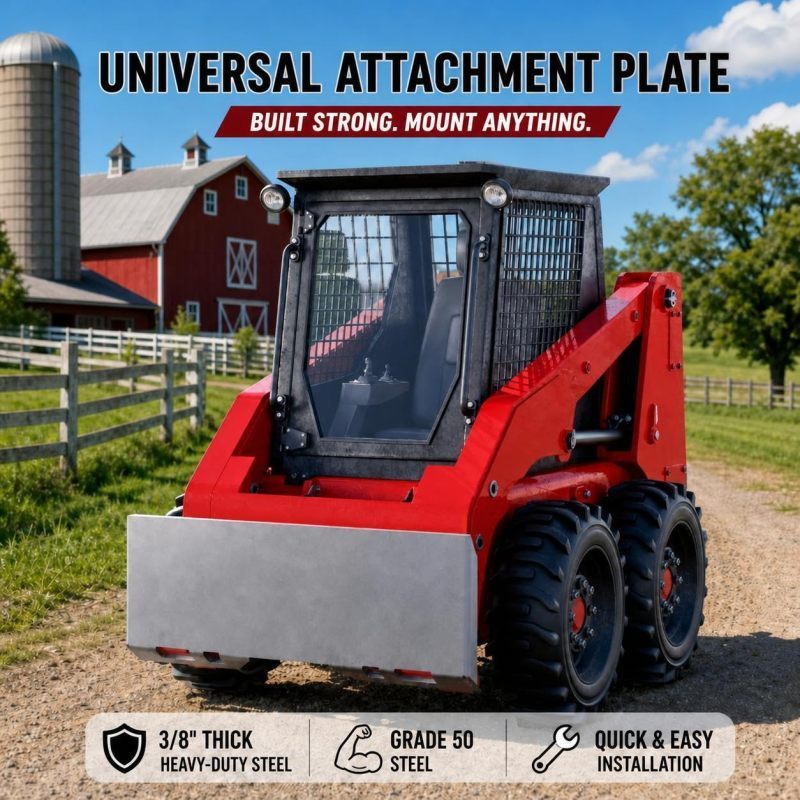 3/8" Skid Steer Attachment Plate Universal Quick Attach Mount Plate, Quick Attach Mount Plate, Steel Skid Steer Mount Plate, Attachment Loader Plate Easy to Weld or Bolt to Skid Steers and Tractors