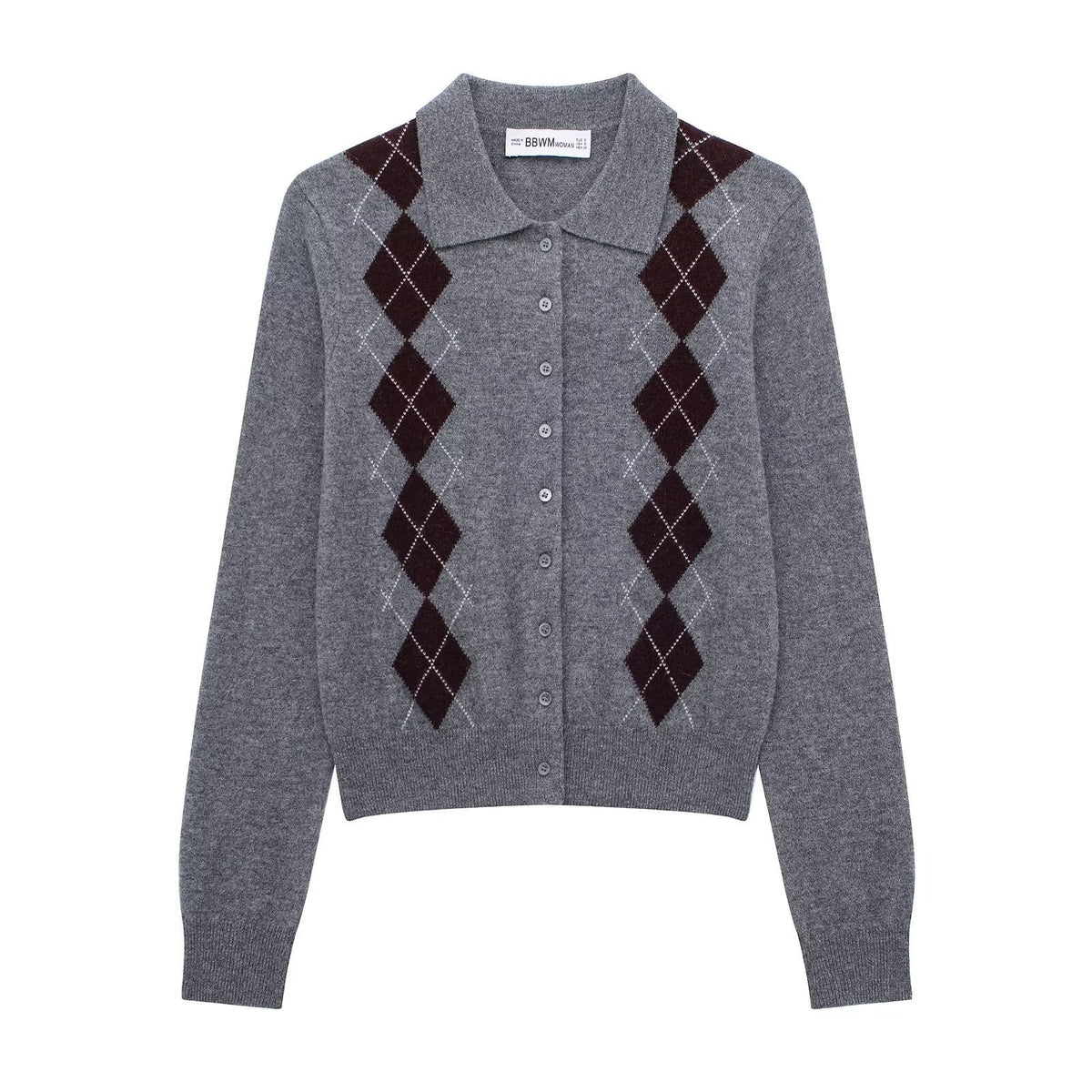Womens Fashion Lapel Long-sleeve Single-breasted Knit Cardigan