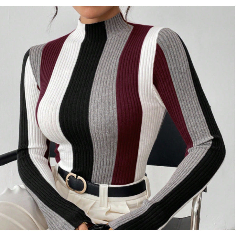 Knitted Sweater with Striped Top