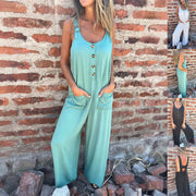 Women's Jumpsuit With Pockets Solid Color Loose Casual Buttons Long Pants Summer