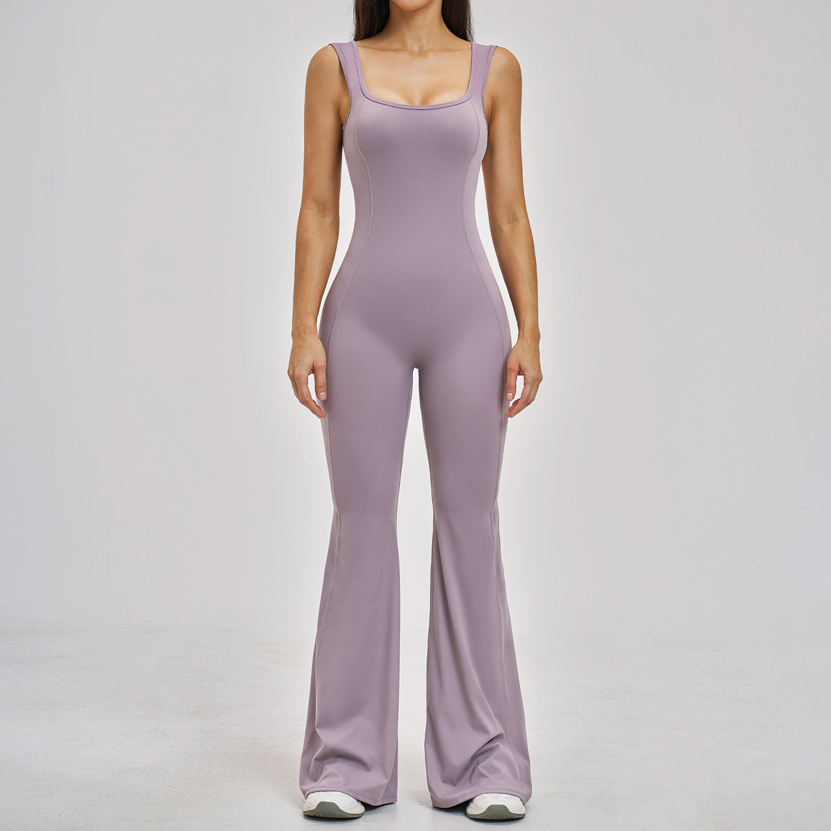 Flattering One-Piece Yoga Jumpsuit with Flared Pants
