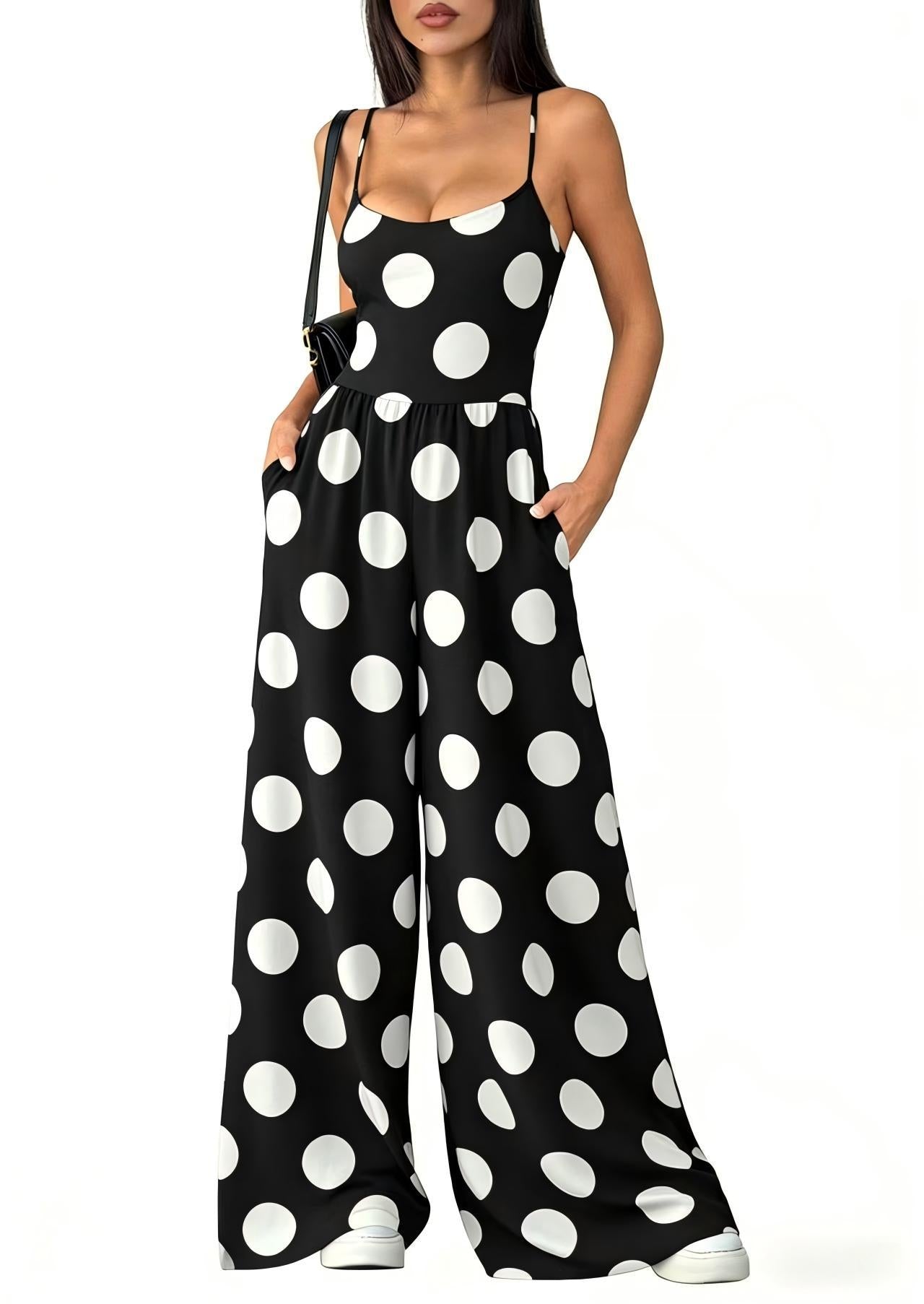 Women's Backless Strappy Printed Wide-Leg Jumpsuit