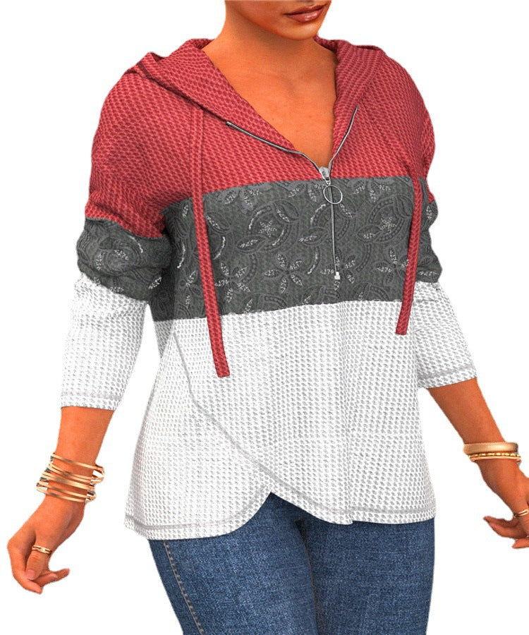 Women's Colorblock Hooded Zipper Sweater
