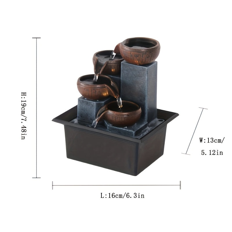 Four-tier indoor desktop water fountain with LED lights and adjustable pump