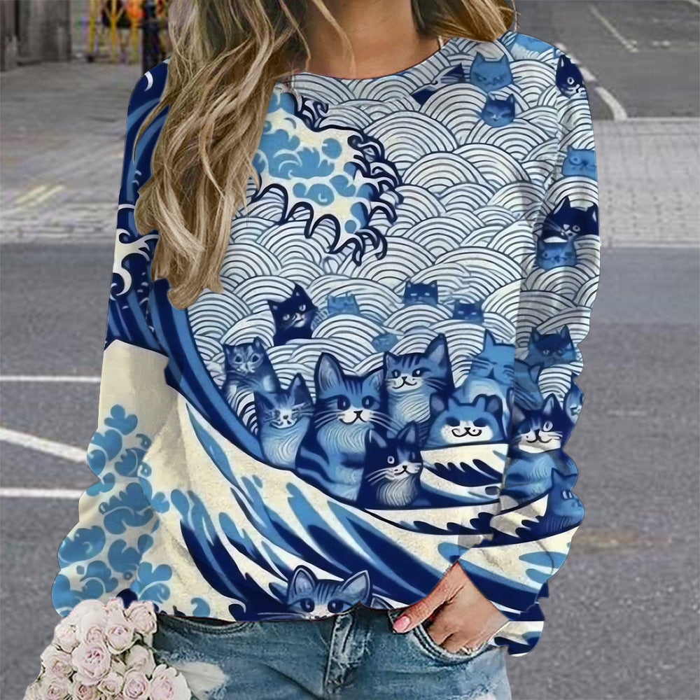 Women's Festive Pumpkin Print Crewneck Sweatshirt