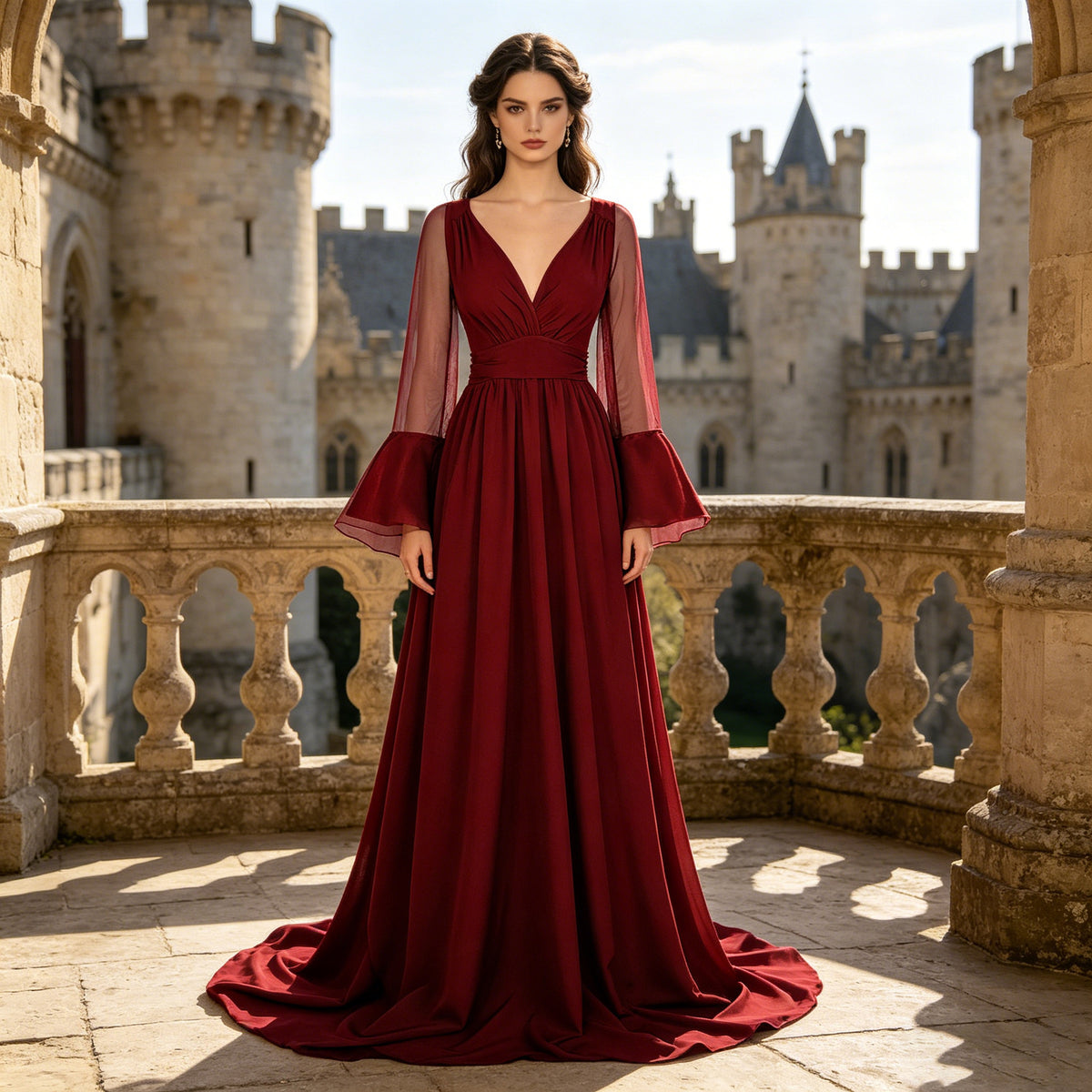 Renaissance and Medieval European Court-style Trailing Dress