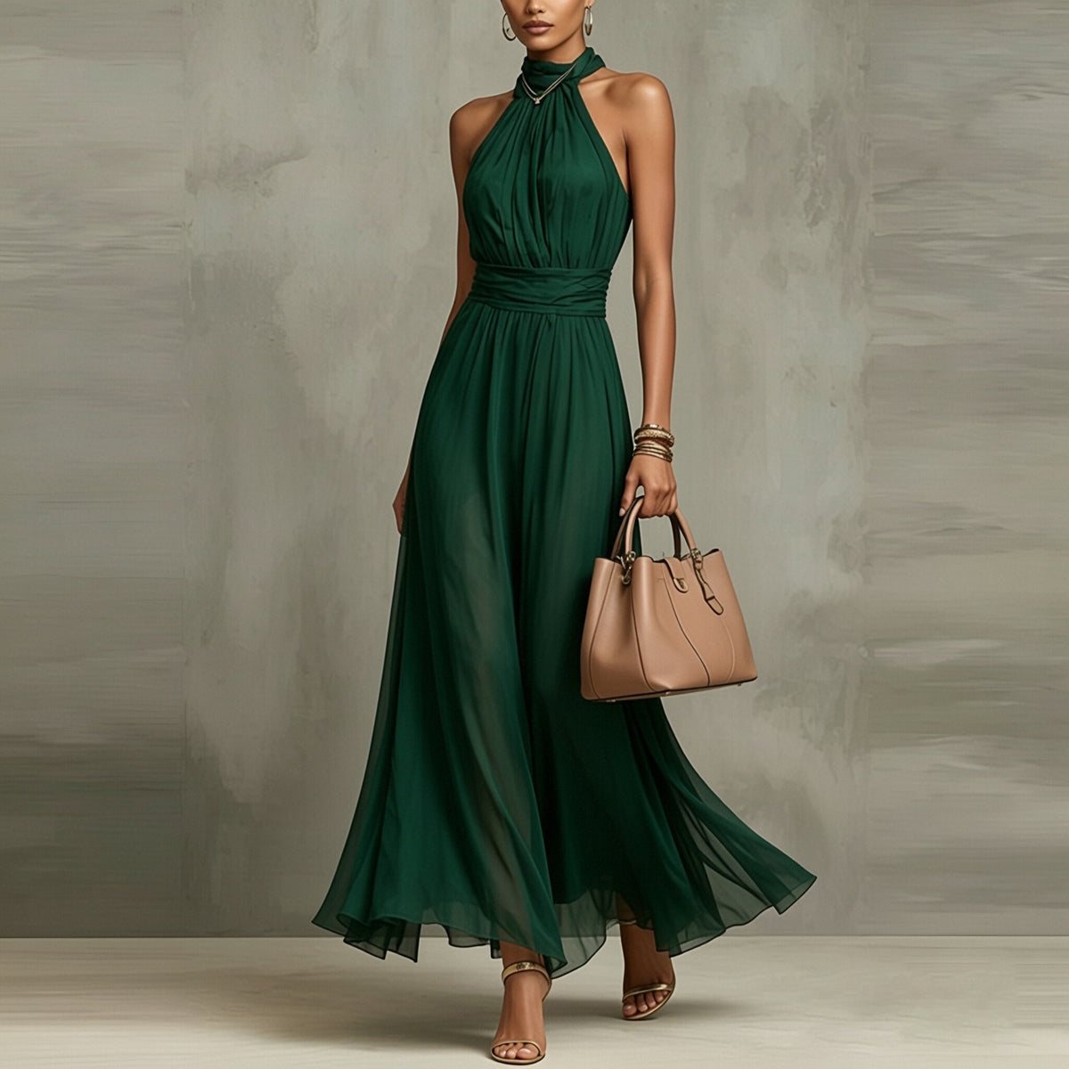 Elegant Summer Halter Neck Sleeveless Printed Long Dress