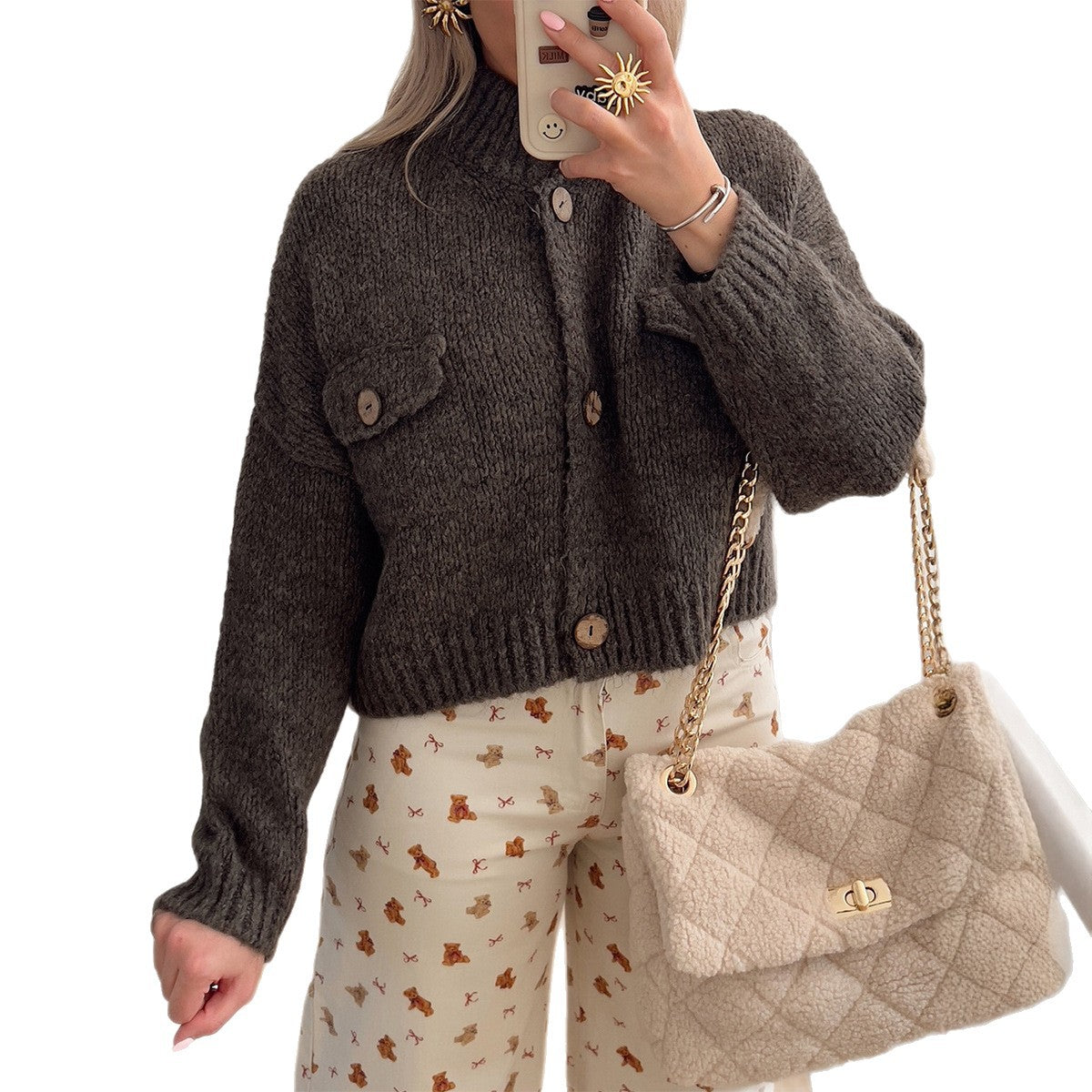 Womens Casual Knitted Long-sleeve Coat Sweater