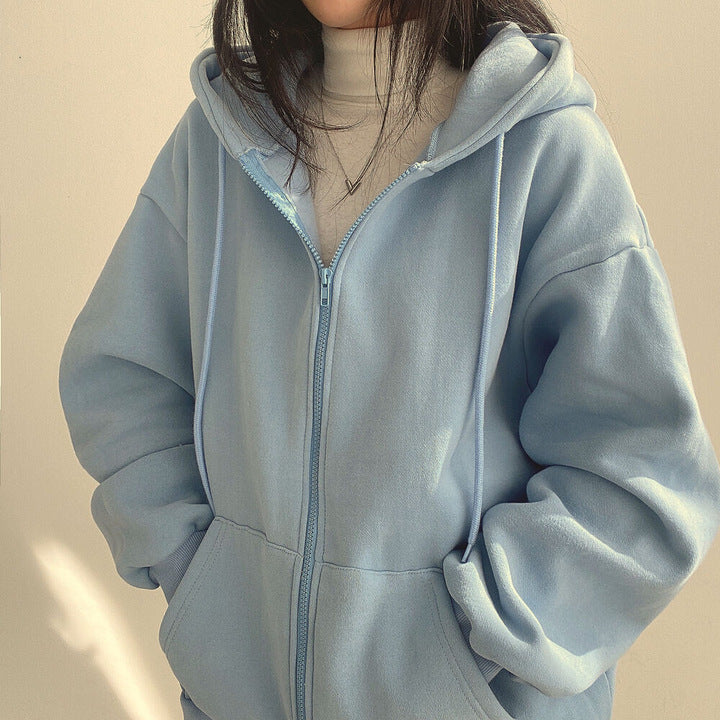 Plush Lined Zip-Up Hooded Sweatshirt Jacket