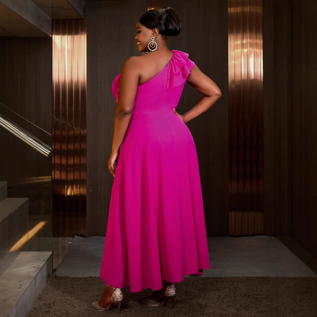 Womens One-shoulder Sleeve Evening Gown