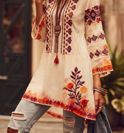 Retro Ethnic Bell Sleeve Top – Flowy, Feminine Round Neck