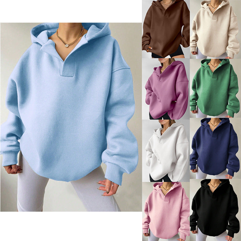 Cozy Solid Color Long Sleeve Loose Fit Hoodie Sweater