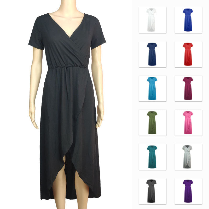 Womens Cross-front Short-sleeve V-neck Slim-fit Elegant