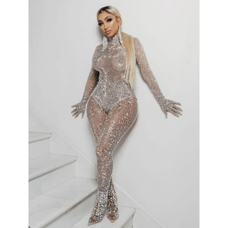 Sparkling Diamond Stretch Clubwear Jumpsuit