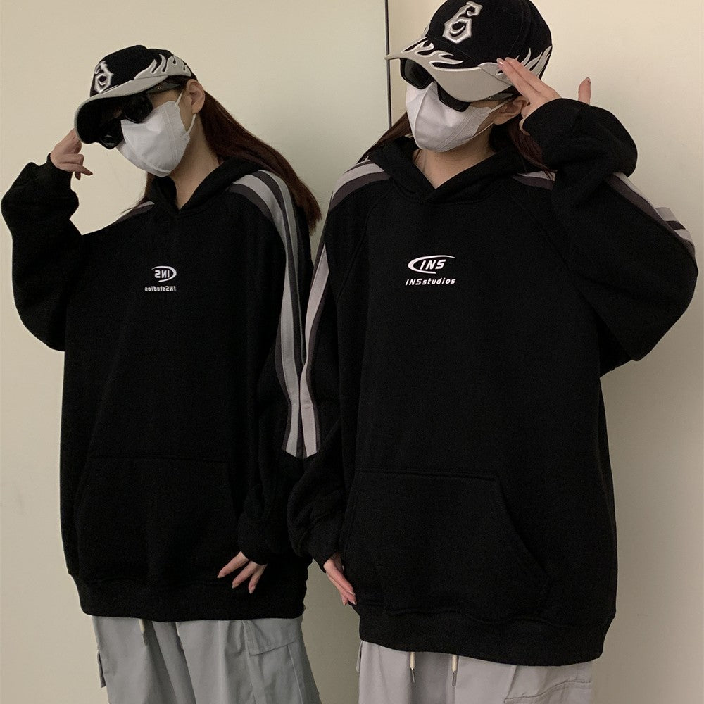 Fleece-Lined Striped Raglan Sleeve Hoodie