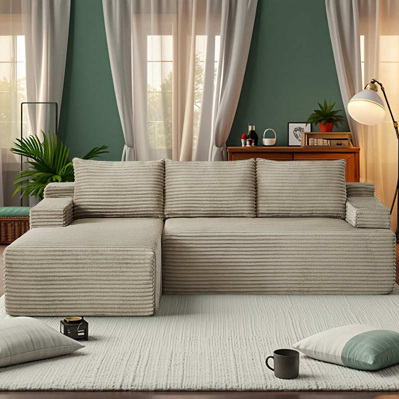 Left chaise L-shaped sectional sofa with memory foam cushions and corduroy upholstery