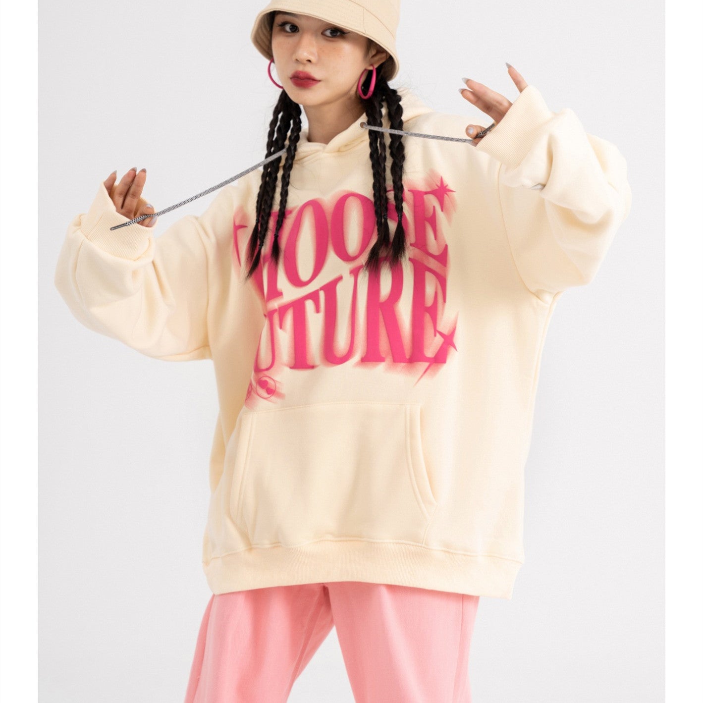 Trendy Foaming Letter Couple Hoodie for Streetwear Style