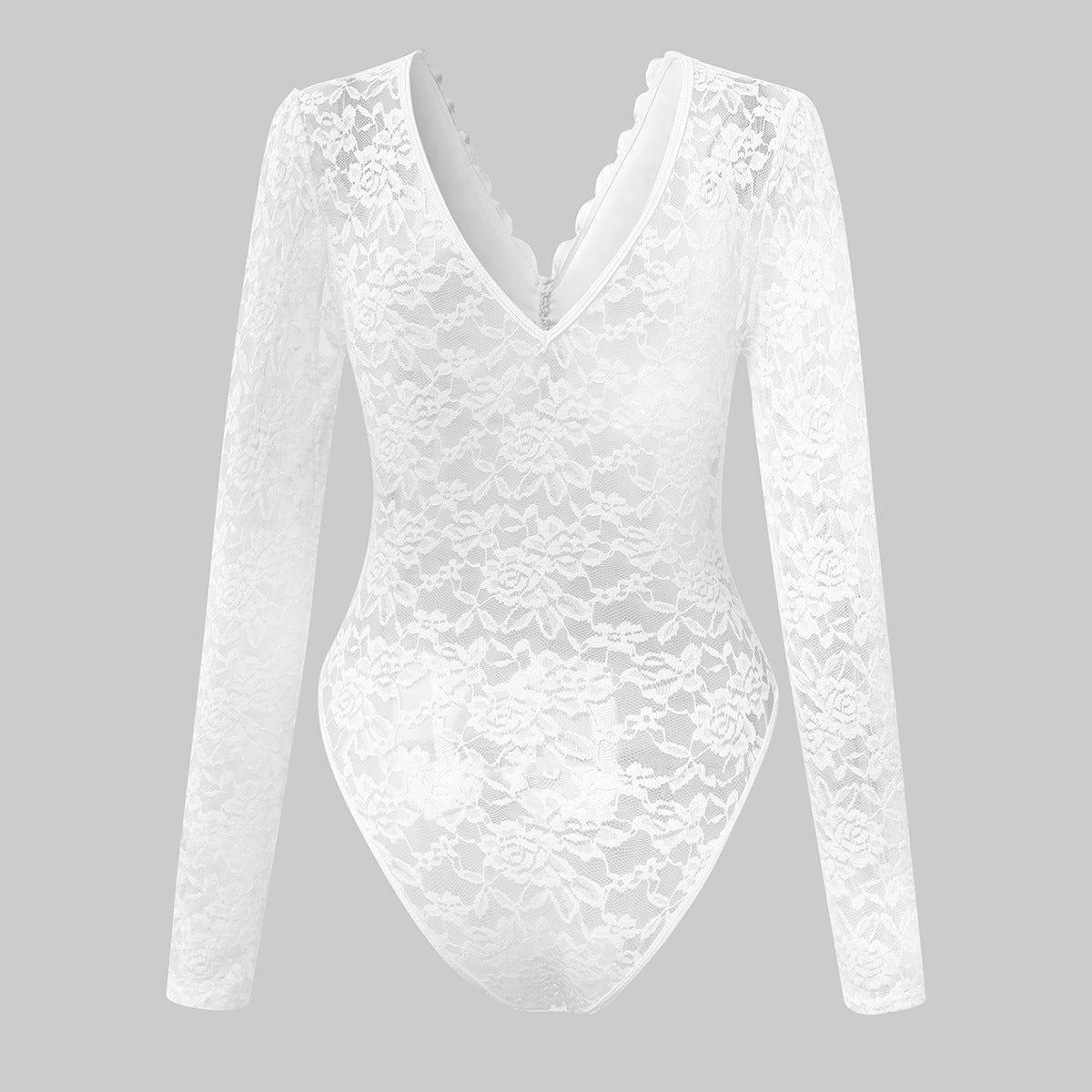 Sexy Sheer Lace Long-Sleeve Bodycon Jumpsuit