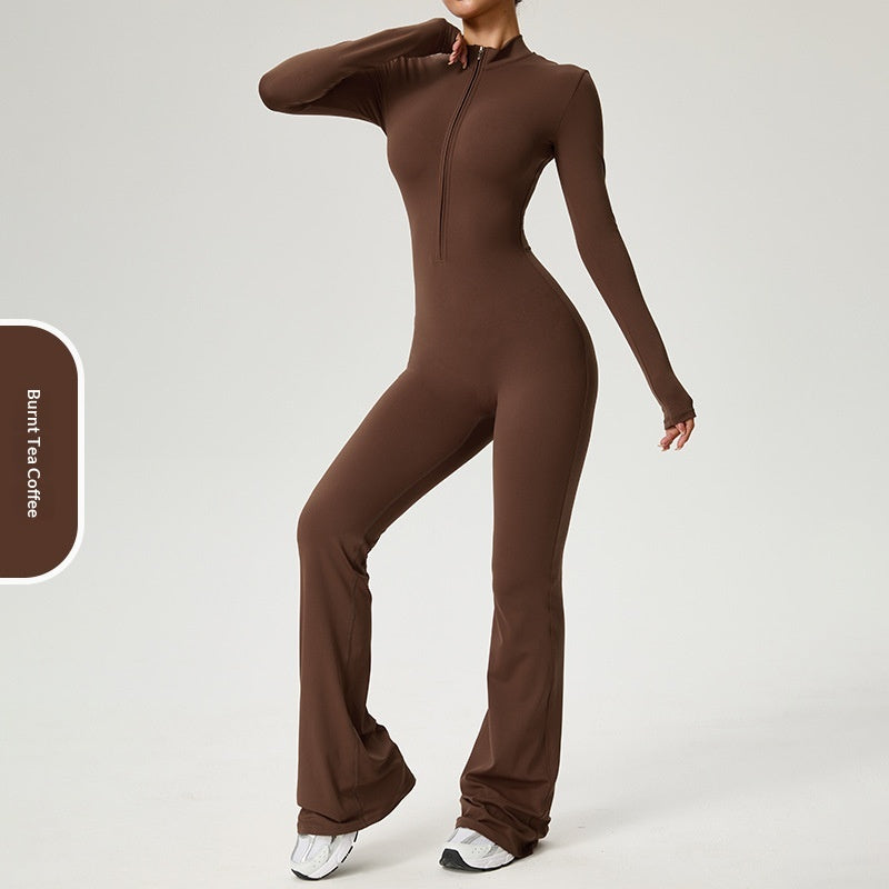 Zip-Up Long-Sleeve Fitness Workout Yoga Bodysuit