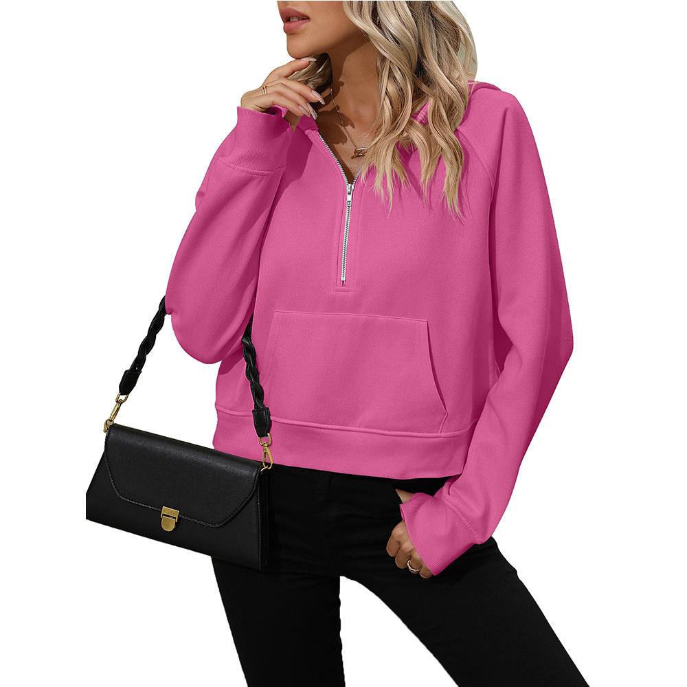 Women's Half-Zip Fleece Hooded Sweatshirt Chic Pullover
