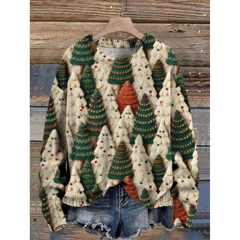 Women's Abstract Print Drop-Shoulder Casual Pullover Sweater