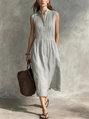 Womens Fashion Simple and Elegant Sleeveless Single-breasted Dress