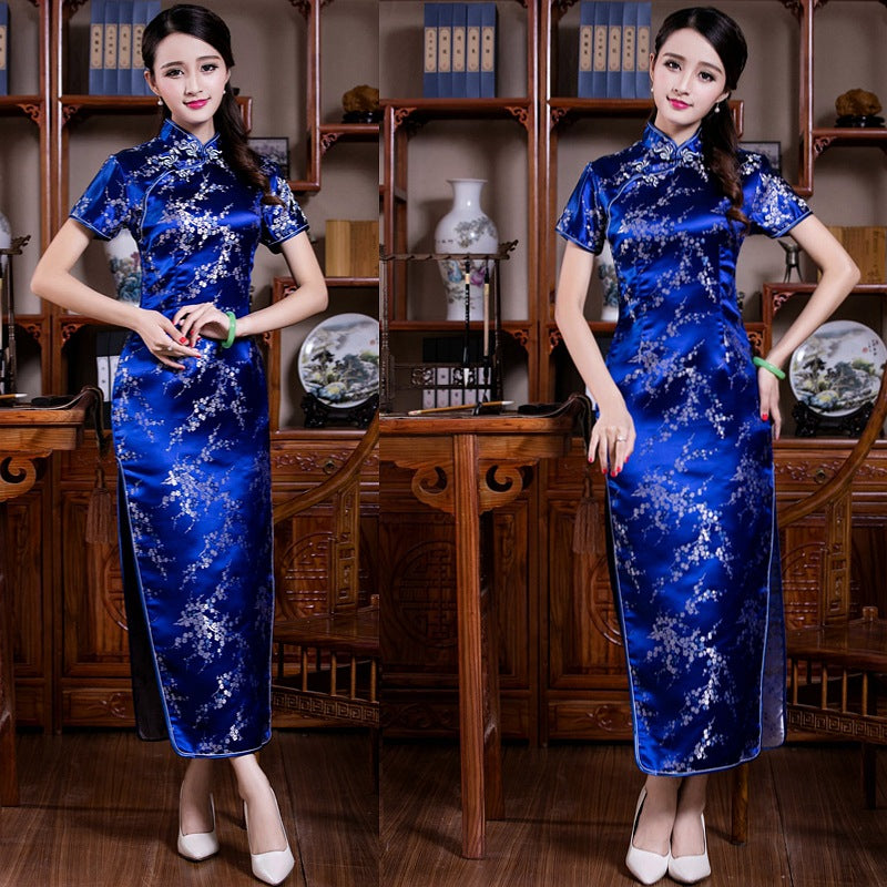 Chinese-style Stand-up Collar Diagonal Placket Short-sleeve Womens Vintage