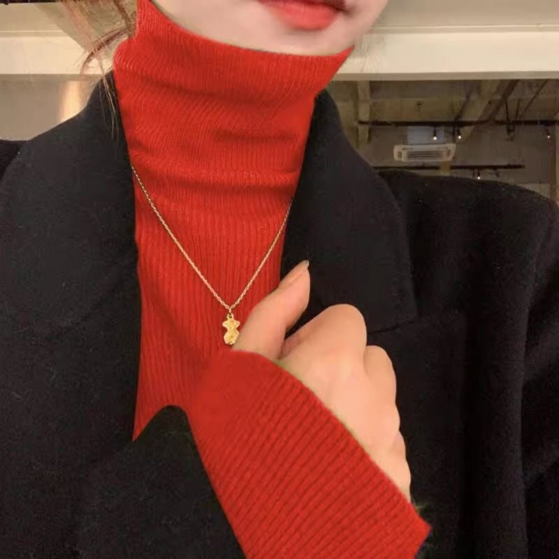 Slim Fit Turtleneck Base Thick Sweater for Women