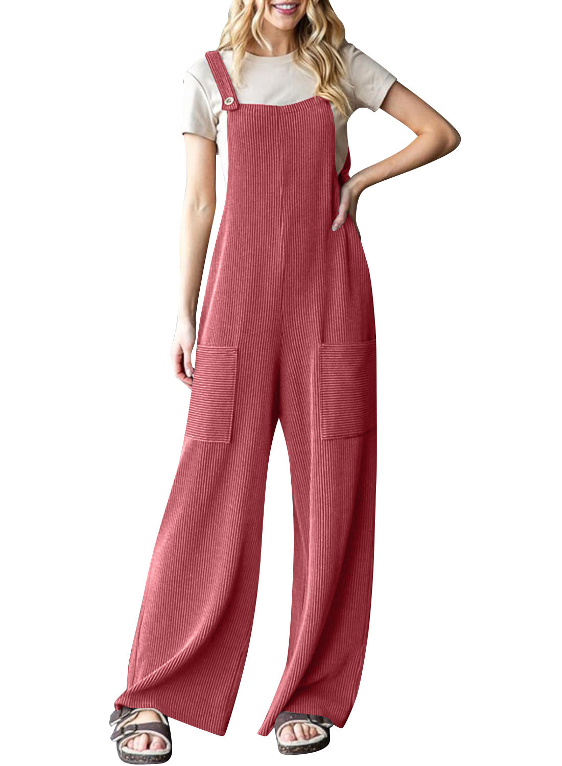 Women's Adjustable Buckle Pocket Overalls Casual Pants