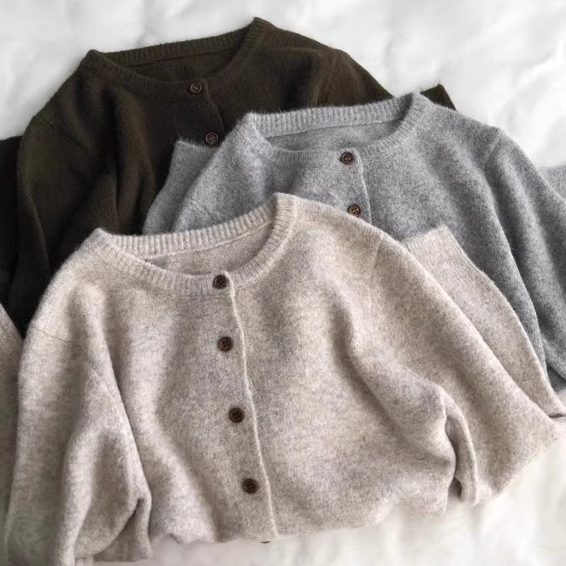Retro Crew Neck Knitted Cardigan for Women