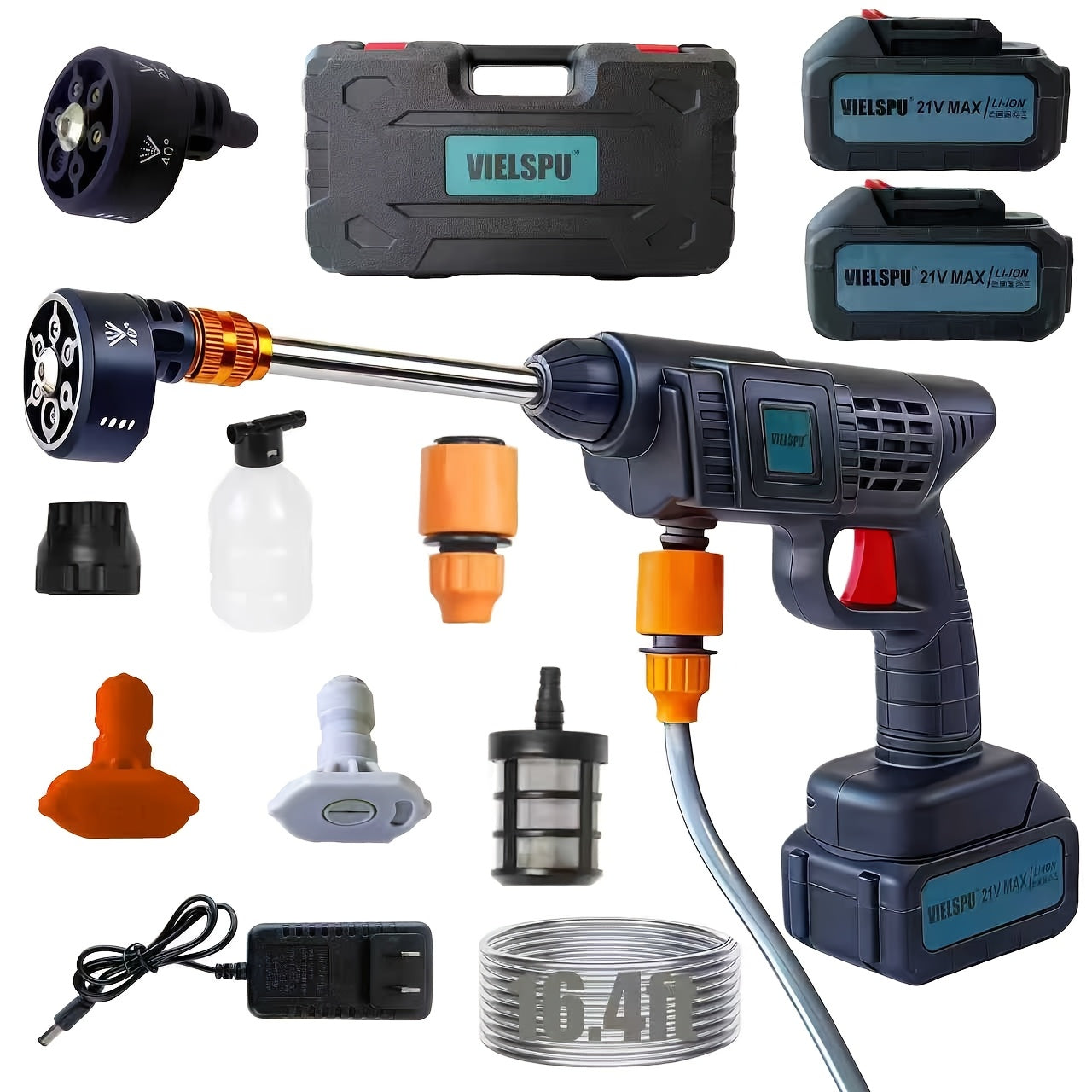 Wireless High‑Pressure Washer Set with Dual Batteries, Car Wash Gun, Foam Spray, 3 Modes