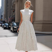 Sleeveless Off-shoulder Polka-dot Elegant Womens Dress